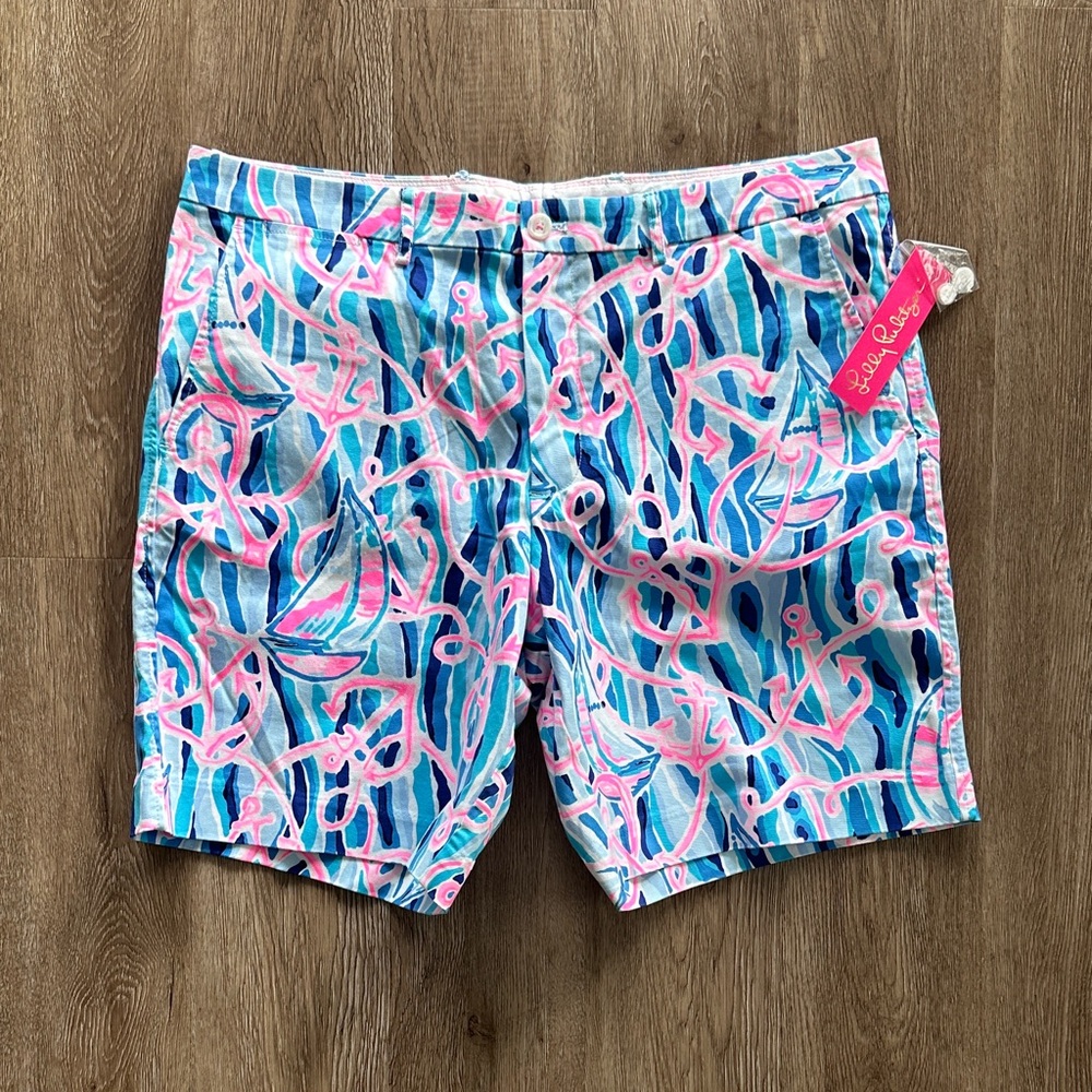 NWT Lilly Pulitzer Beaumont Stretch Shorts Skim Blue Reel Nauti 38 Preppy Resort
